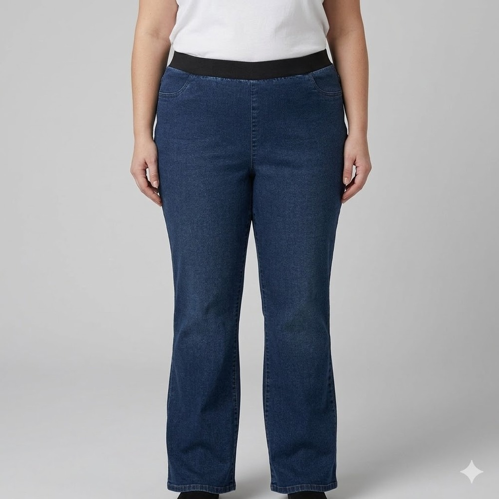 Jessica London Pull On Bootcut Jeans Elastic Waist Plus Size 22‎ Blue